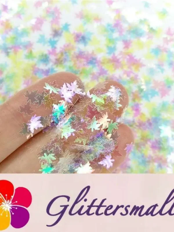 6mm Maple Leaf Leaves Shaped Rainbow Iridescent Glitter C022