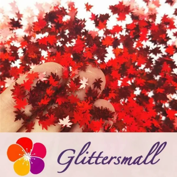IMG_20191020_130345_1e2b5947-3439-4998-93ff-2f5c72cfd231.webp 6mm Holographic Red Maple Leaf Leaves Shaped Glitter LB0300