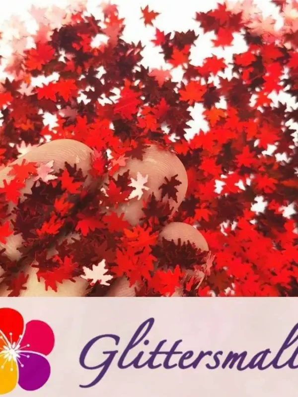 6mm Holographic Red Maple Leaf Leaves Shaped Glitter LB0300