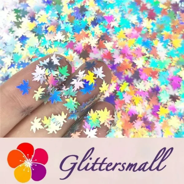 IMG_20191020_131049_67a74ef1-4ad0-4834-aa19-aebd1f230601.webp 6mm Holographic Silver Maple Leaf Leaves Shaped Glitter LB0100