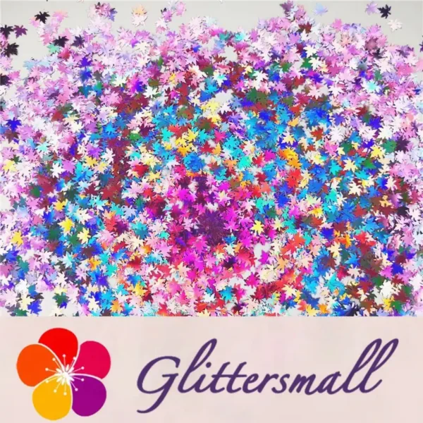 IMG_20191020_131333_67d9f7f2-81f7-4f2c-b0d0-cd4954ec050d.webp 6mm Holographic Pink Maple Leaf Leaves Shaped Glitter LB0901