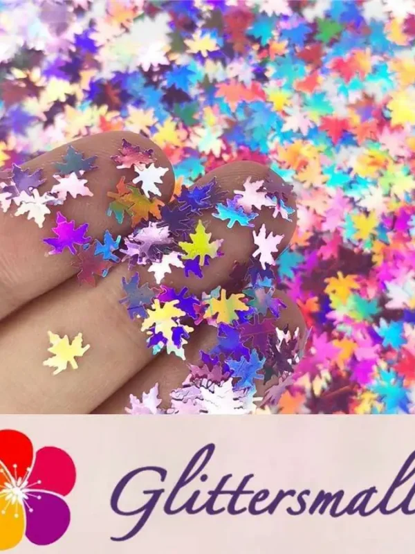 6mm Holographic Pink Maple Leaf Leaves Shaped Glitter LB0901