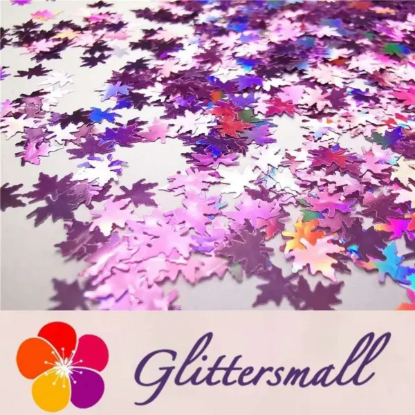 IMG_20191020_131633_c08917e6-067c-4096-8d25-fe72b2d180c5.webp 6mm Holographic Pink Maple Leaf Leaves Shaped Glitter LB0901
