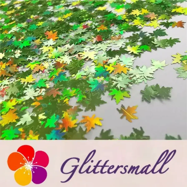 IMG_20191020_132044_e279d877-b778-4e6d-b3ea-449394dc579a.webp 6mm Holographic Green Maple Leaf Leaves Shaped Glitter LB0601