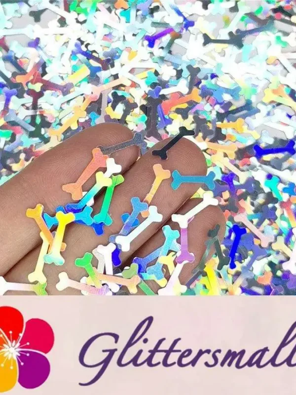 10mm Holographic Silver Bone Shaped Glitter LB0100