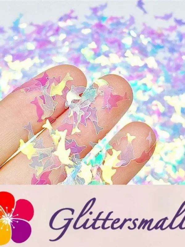 Dolphin Shaped Dream Blue Iridescent Glitter C004