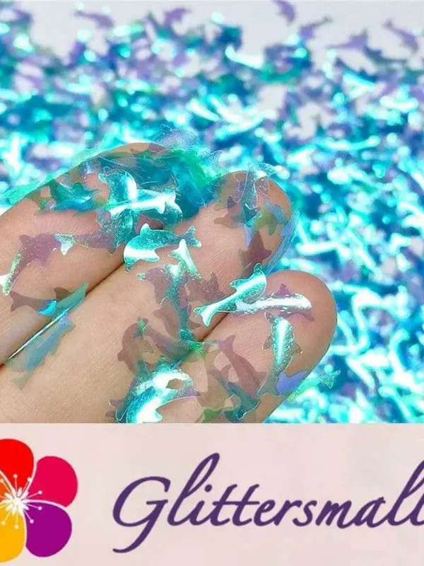 Dolphin Shaped Dream Sky Blue Iridescent Glitter C007