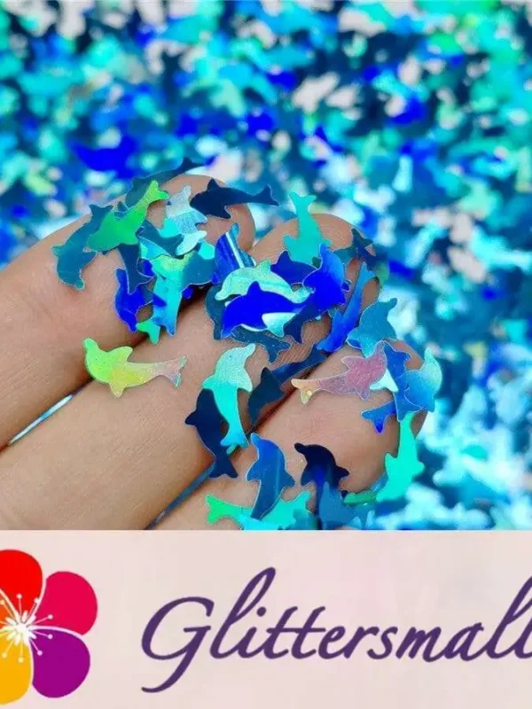 Holographic Sky Blue Dolphin Shaped Glitter LB700