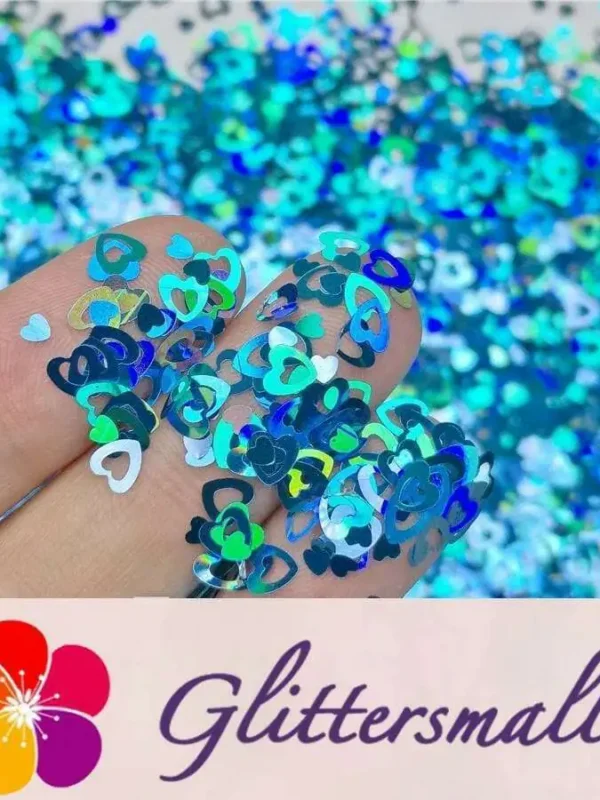 4mm Holographic Sky Blue Hollow Out Heart Shaped Glitter LB0700