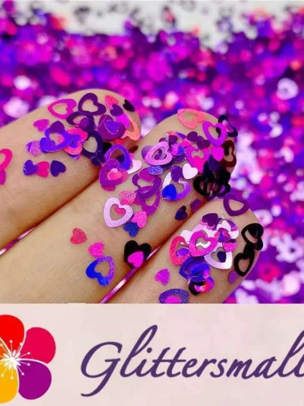 4mm Holographic Purple Hollow Out Heart Shaped Glitter LB0800