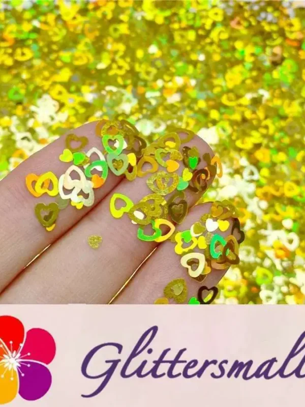 4mm Holographic Gold Hollow Out Heart Shaped Glitter LB0210