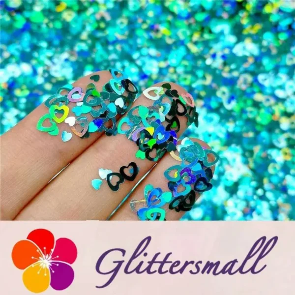 IMG_20191102_151847_20c71d26-bcfa-4c08-a9e3-219df98c1781.webp 4mm Holographic Teal Green Hollow Out Heart Shaped Glitter LB0702