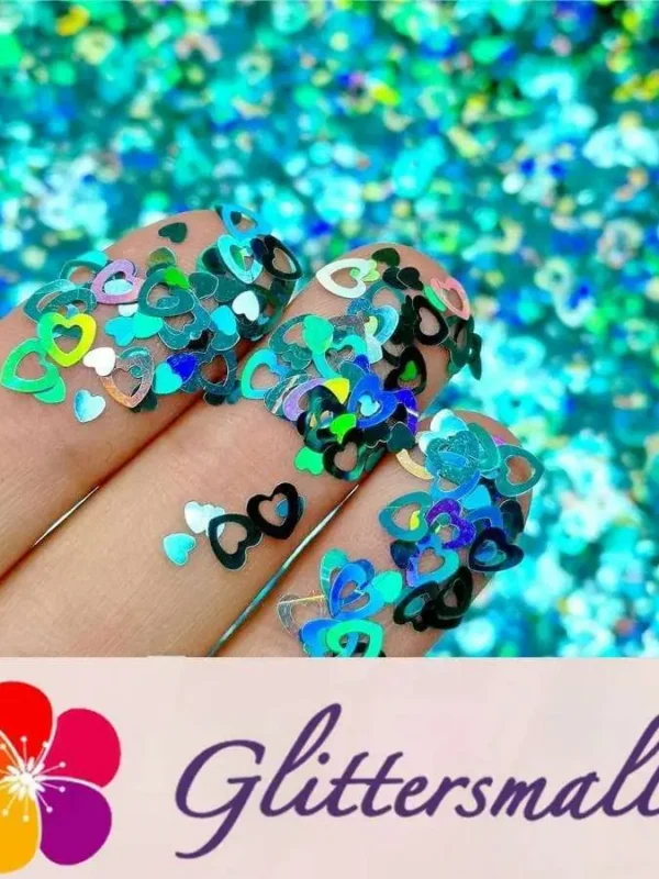 4mm Holographic Teal Green Hollow Out Heart Shaped Glitter LB0702