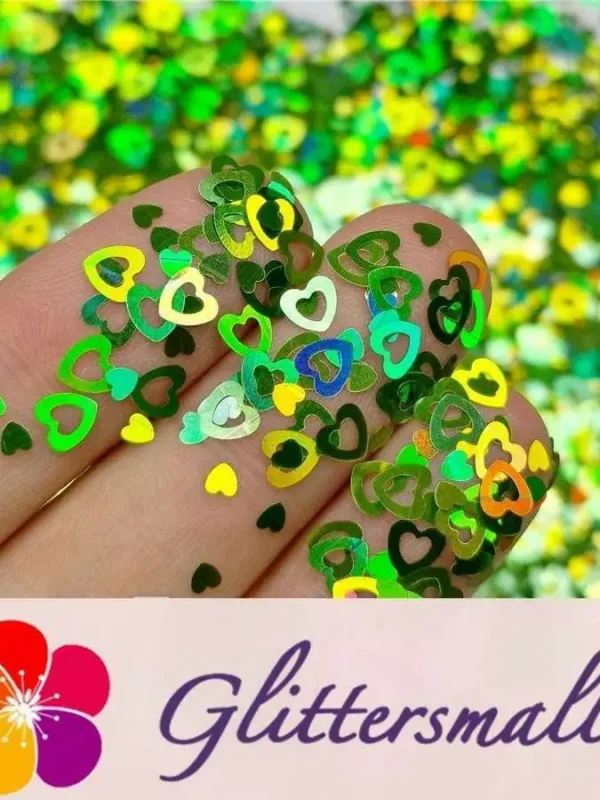4mm Holographic Green Hollow Out Heart Shaped Glitter LB0601