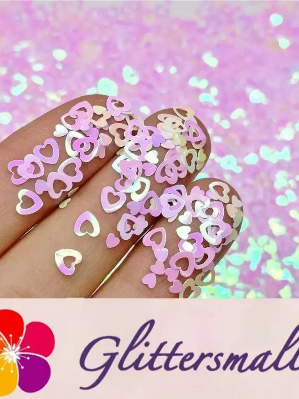 4mm Hollow Out Heart Shaped Dream Pink Iridescent Glitter C003R