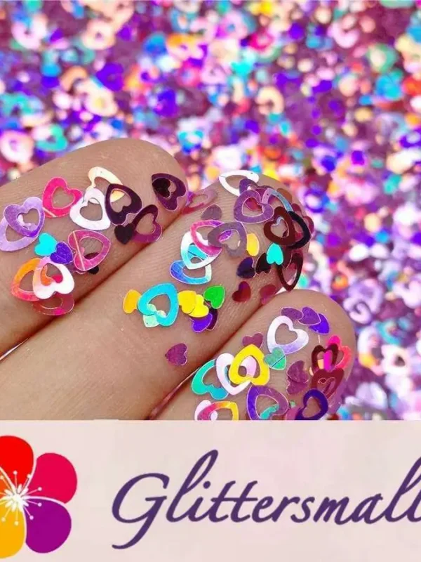 4mm Holographic Pink Hollow Out Heart Shaped Glitter LB0901