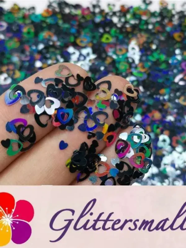 4mm Holographic Black Hollow Out Heart Shaped Glitter LB01000