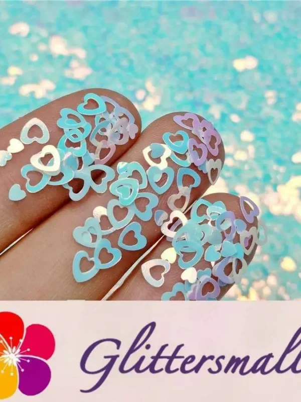 4mm Hollow Out Heart Shaped Dream Blue Iridescent Glitter C021R