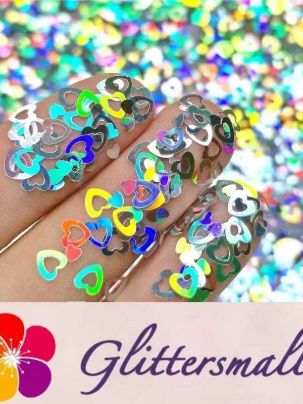 4mm Holographic Silver Hollow Out Heart Shaped Glitter LB0100