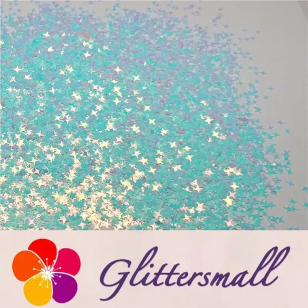 IMG_20191113_135441_79c3c83c-6f48-4f86-9dae-25110cab135b.webp 3/4/5mm Four Pointed Star Shaped Ice Blue Iridescent Glitter C021R