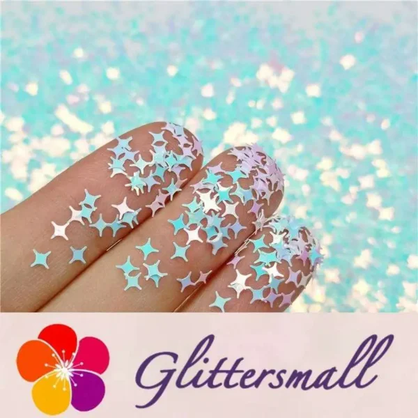 IMG_20191113_135609_5188d568-f601-4a58-8689-51f1d9455dc1.webp 3/4/5mm Four Pointed Star Shaped Ice Blue Iridescent Glitter C021R