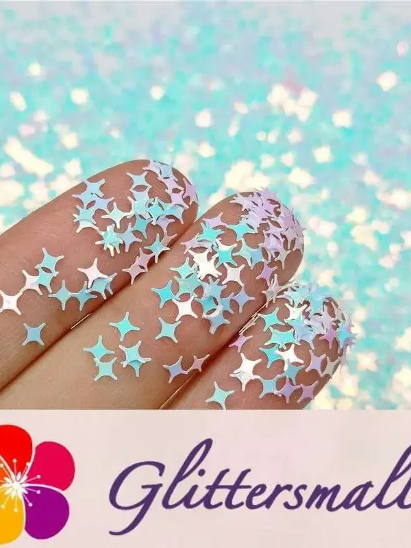 3/4/5mm Four Pointed Star Shaped Ice Blue Iridescent Glitter C021R