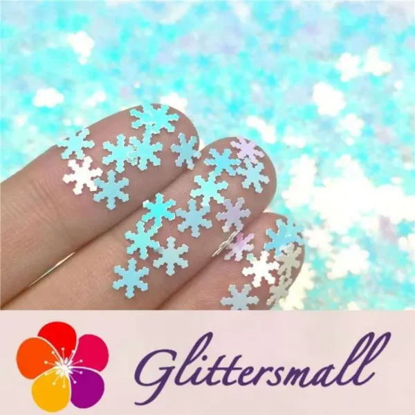 IMG_20191113_213649_349711e5-c845-4fcb-bb16-5798a896ba21.webp 6mm Snowflake Shaped Ice Blue Iridescent Glitter C021R