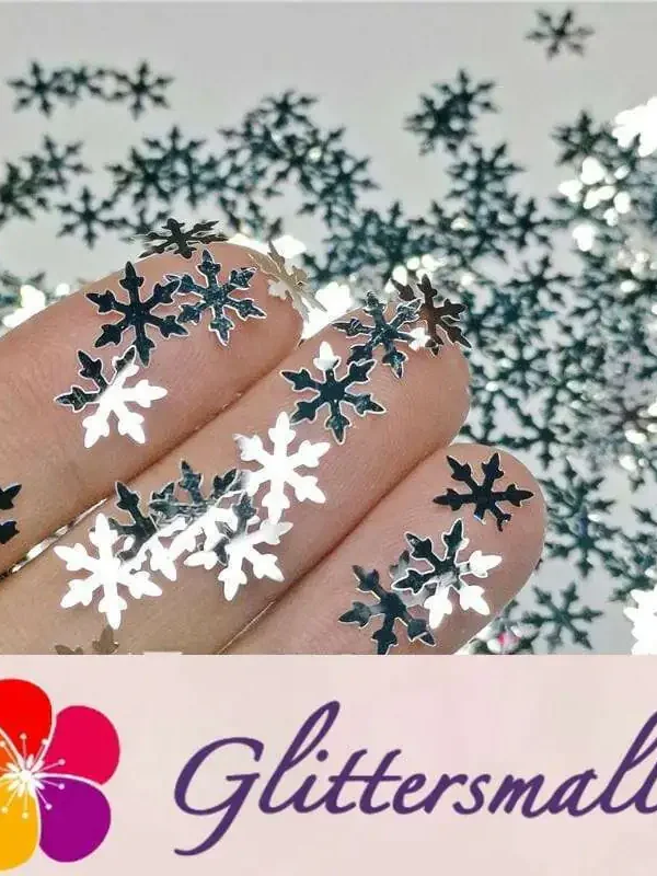9mm Snowflake Shaped Mirror Silver Glitter GSY001