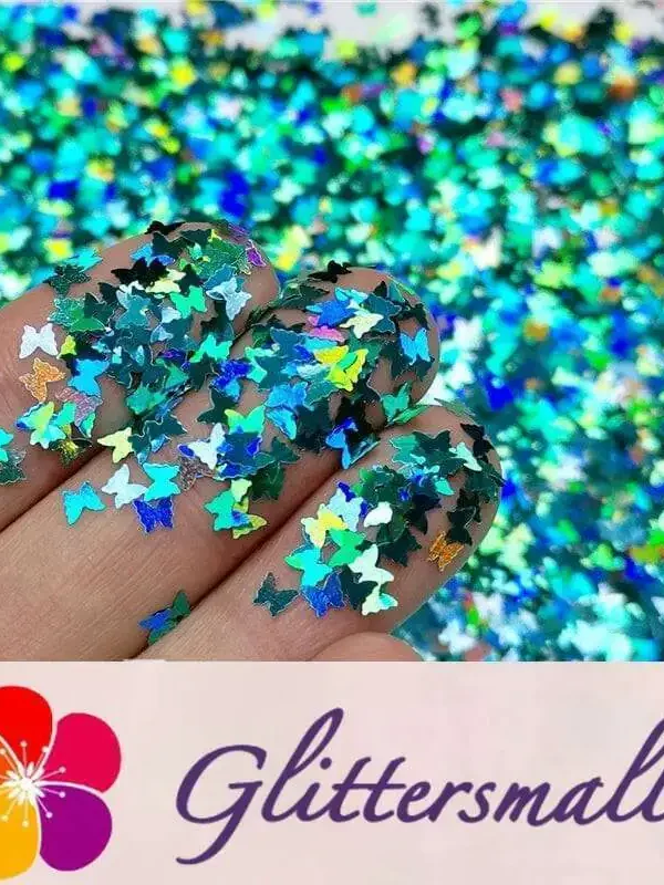 3mm Butterfly Shaped Holographic Teal Green Glitter LB0702