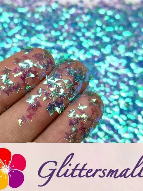3mm Butterfly Shaped Iridescent Sky Blue Glitter C007
