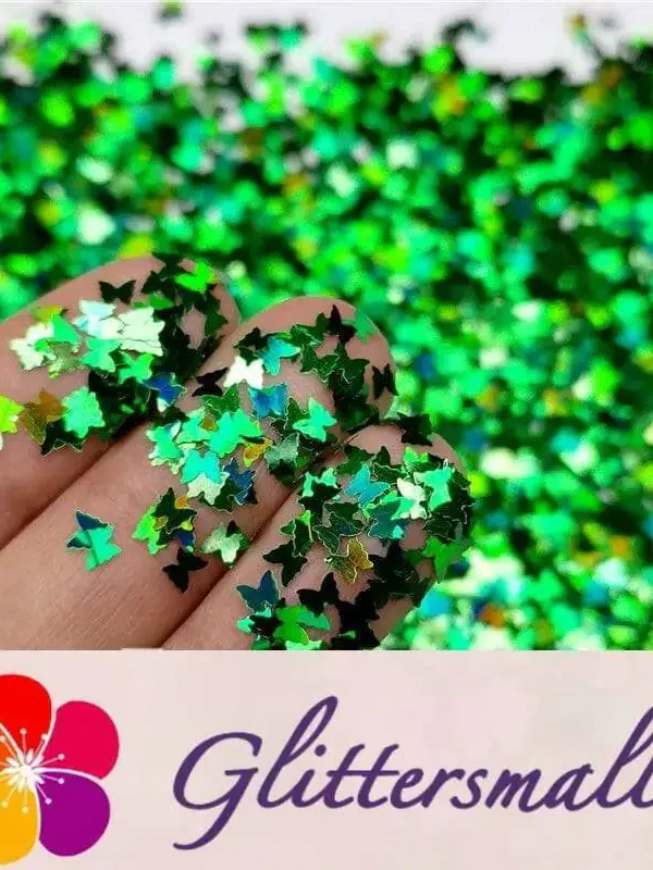 3mm Butterfly Shaped Holographic Green Glitter LB600