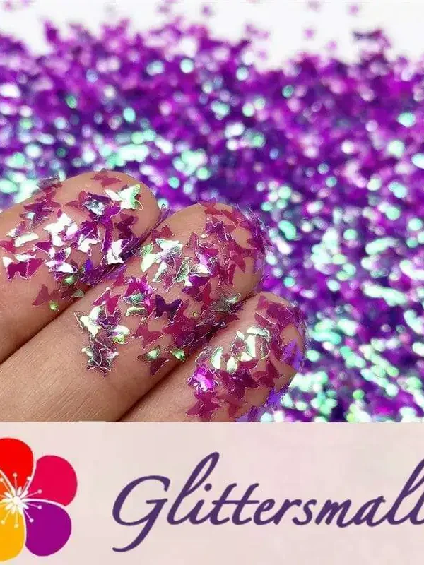 3mm Butterfly Shaped Iridescent Purple Glitter C006