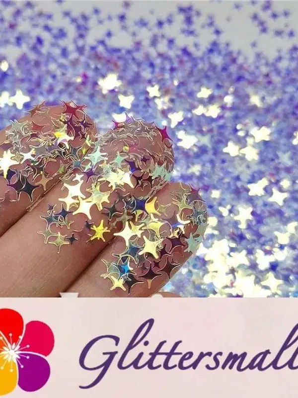 3/4/5mm Four Pointed Star Mixed Royal Blue Iridescent Glitter FE-F321A