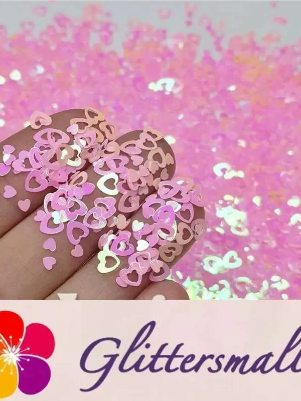 4mm Hollow Out Heart Shaped Iridescent Rose Pink Glitter C018R