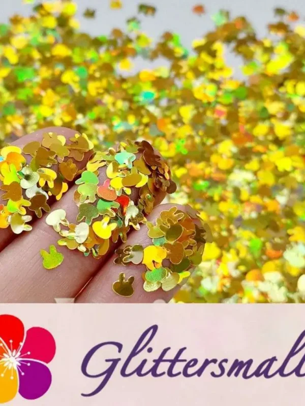 4mm Rabbit Bunny Shapes Laser Gold Glitter LB0210