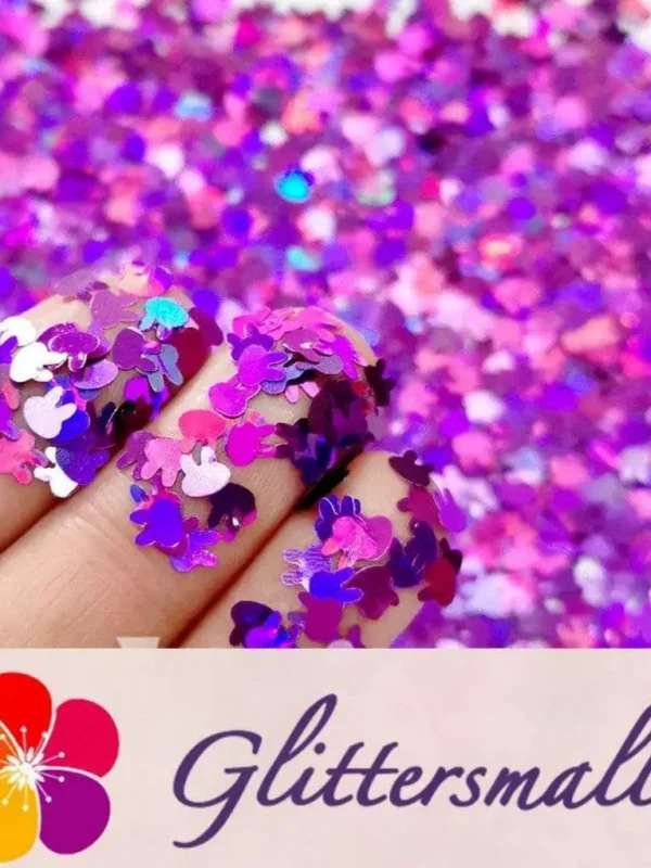 4mm Rabbit Bunny Shapes Laser Purple Glitter LB0800
