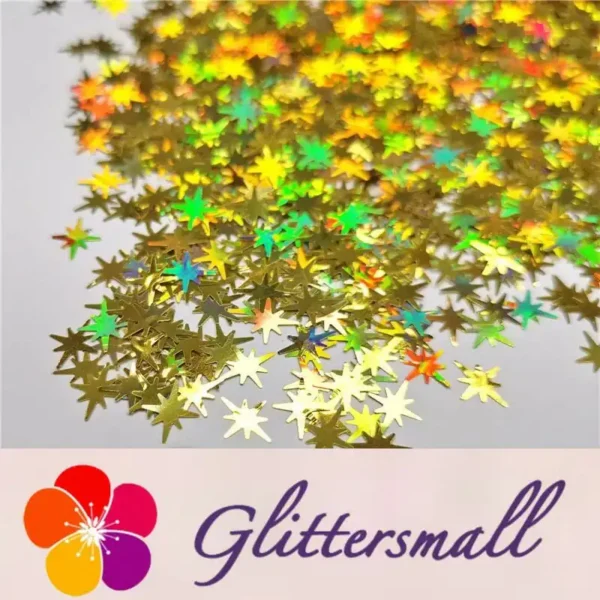 IMG_20200124_202648_5d9f86e1-b1db-4c6d-8c80-6bf3e06561ff.webp 9mm Eight Pointed Star Shapes Laser Gold Glitter LB0210