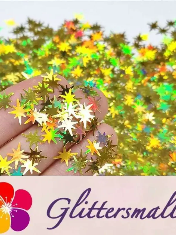 9mm Eight Pointed Star Shapes Laser Gold Glitter LB0210