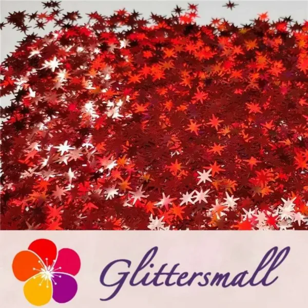 9mm Eight Pointed Star Shapes Laser Red Glitter LB0300