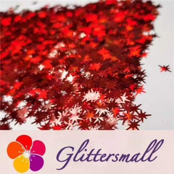 9mm Eight Pointed Star Shapes Laser Red Glitter LB0300