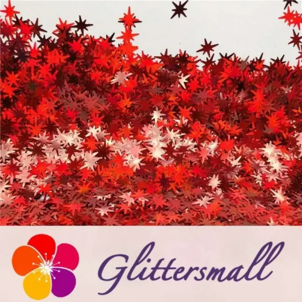 9mm Eight Pointed Star Shapes Laser Red Glitter LB0300