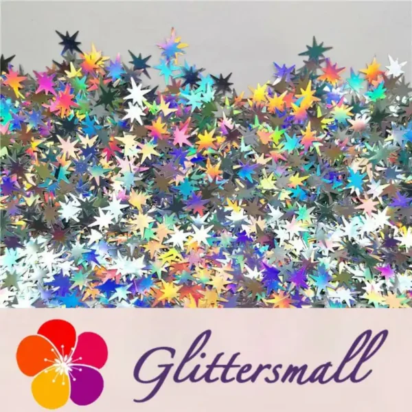 IMG_20200124_204301_b16f6486-e2c9-45e7-8d9b-06db2fc73233.webp 9mm Eight Pointed Star Shapes Laser Silver Glitter LB0100