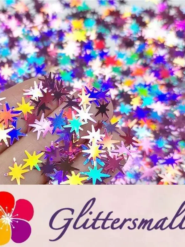 9mm Eight Pointed Star Shapes Laser Pink Glitter LB0901