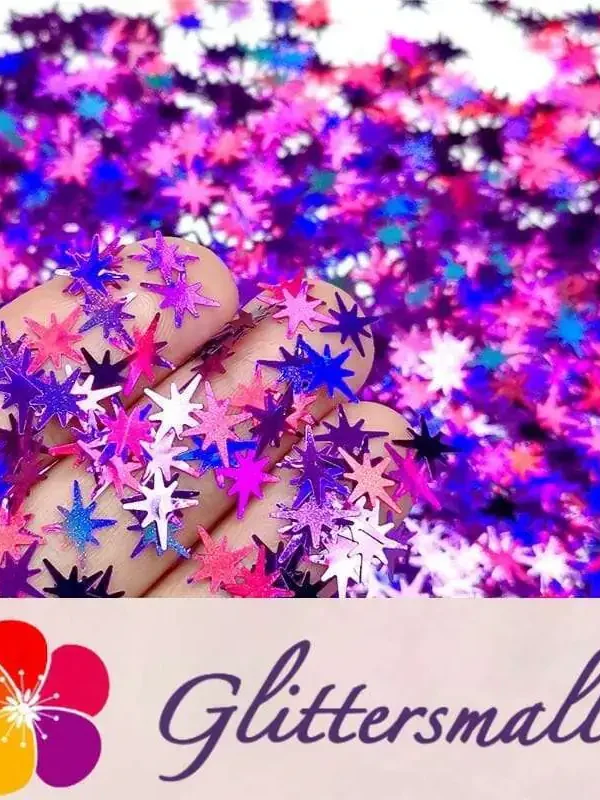 9mm Eight Pointed Star Shapes Laser Purple Glitter LB0800