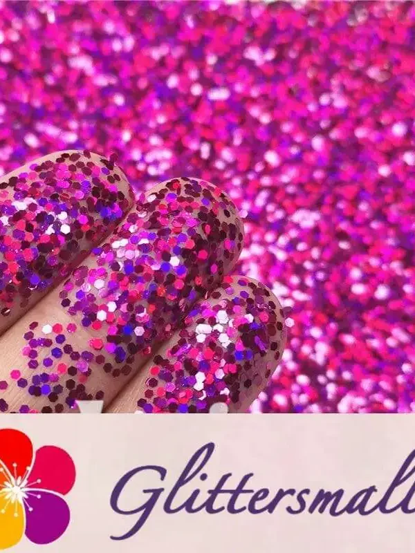 1mm Hexagon Shapes Laser Rose Red Glitter LB0900