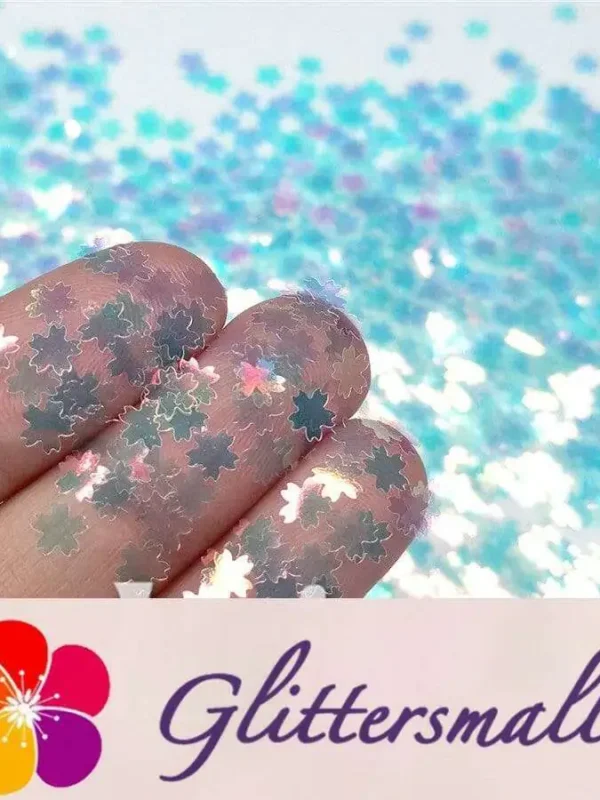 5mm Cherry Blossoms (Sakura) Shaped Iridescent Ice Blue Glitter C021