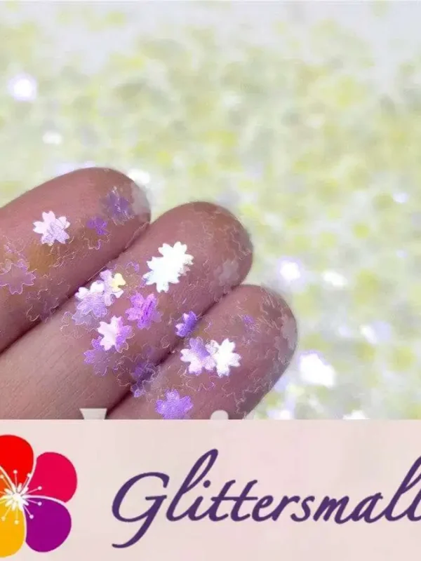 5mm Cherry Blossoms (Sakura) Shaped Iridescent Lemon Yellow Glitter C014