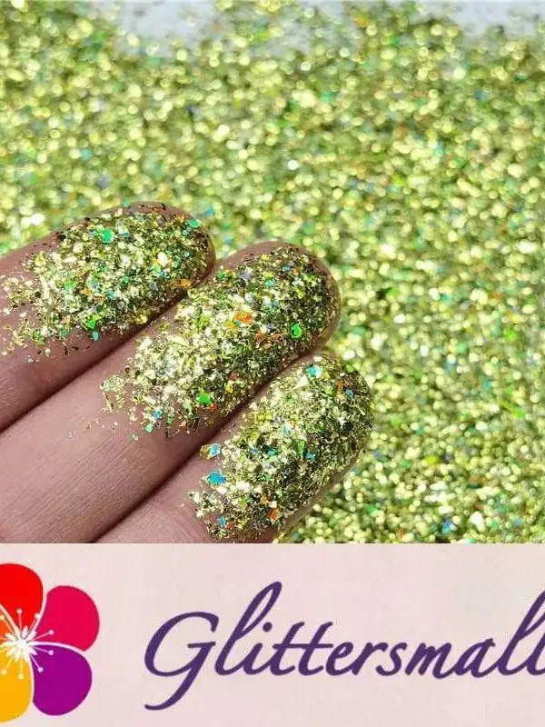 2x2 Glitter Holo Shards (Flakes) Holographic Pigment Golden Green Glitter Solvent Resistant SLG007