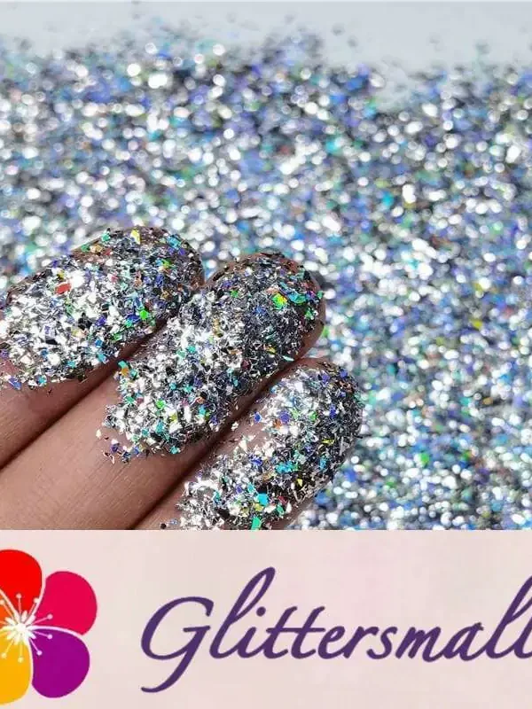 2x2 Glitter Holo Shards (Flakes) Holographic Pigment Silver Glitter Solvent Resistant SLG001