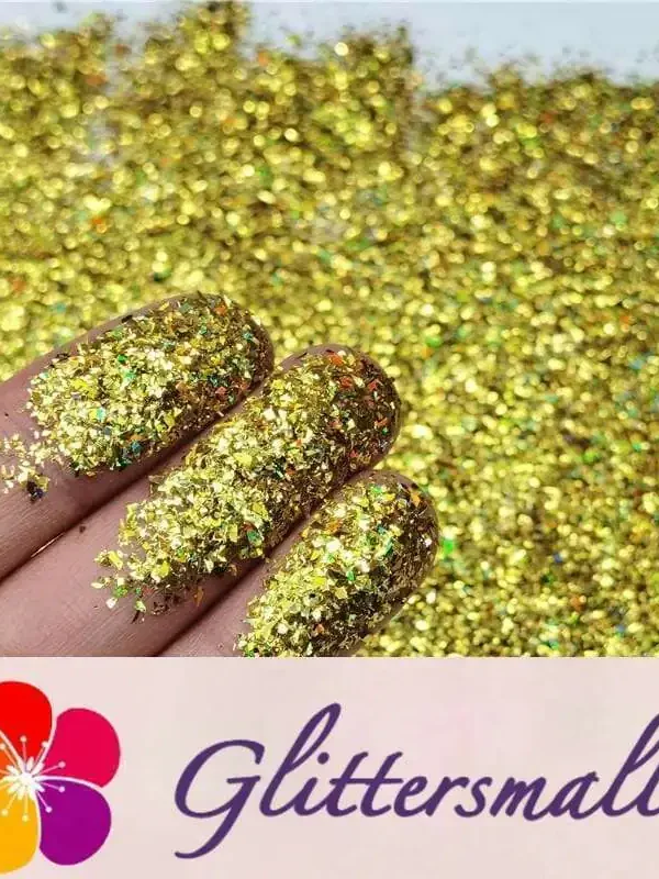 2x2 Glitter Holo Shards (Flakes) Holographic Pigment Gold Glitter Solvent Resistant SLG003